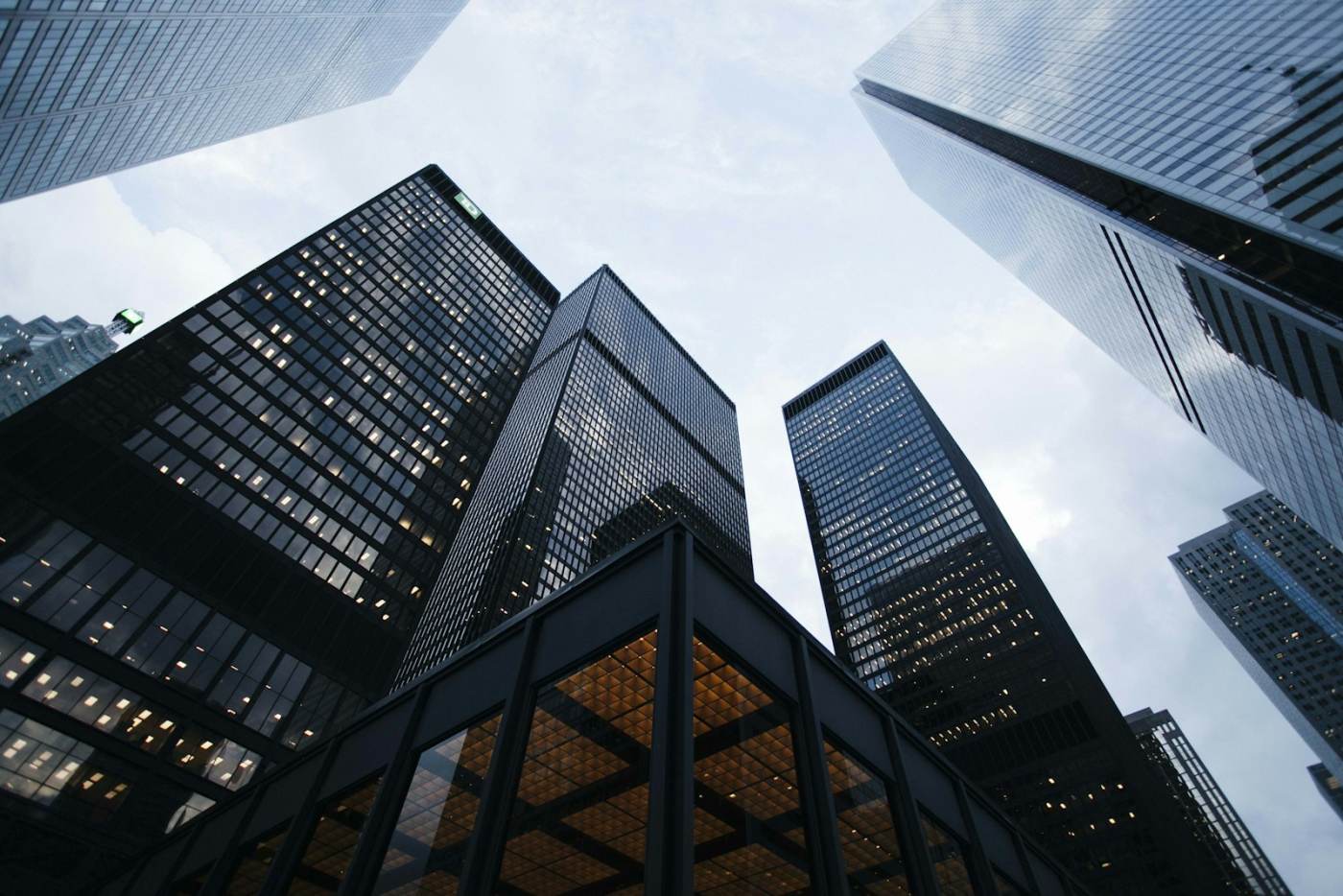 Commercial towers with glass curtain walls