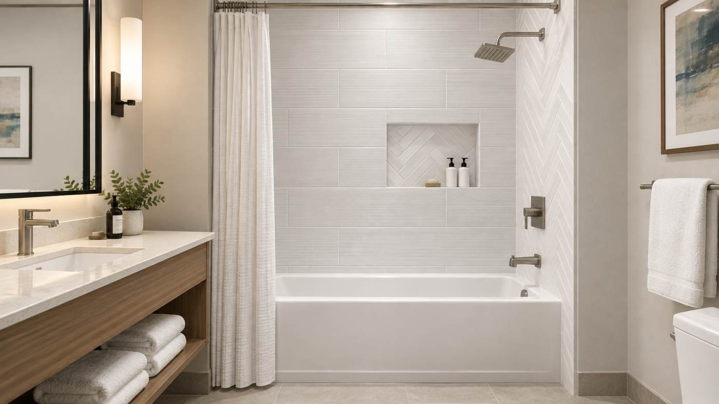 Tub surround in a modern bathroom