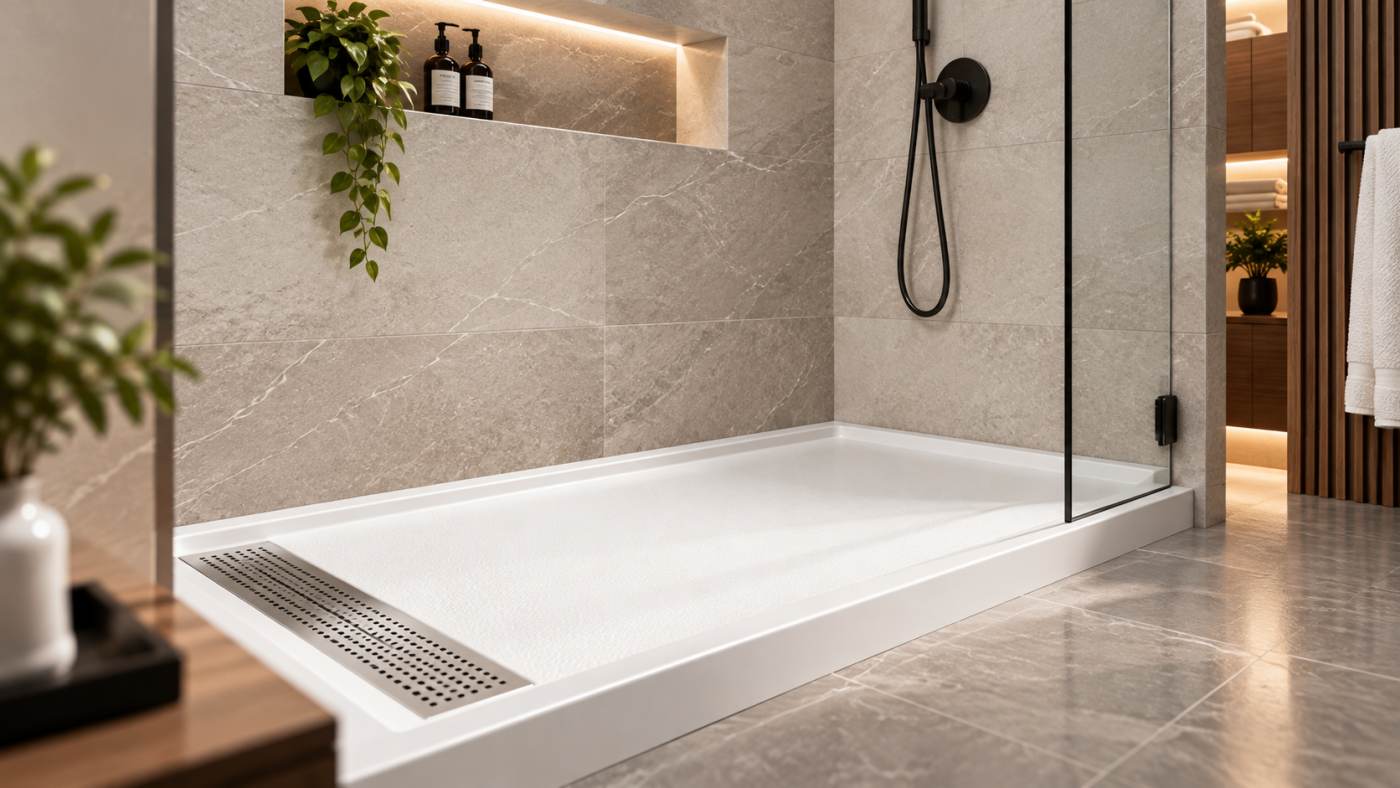 Shower base with a center drain