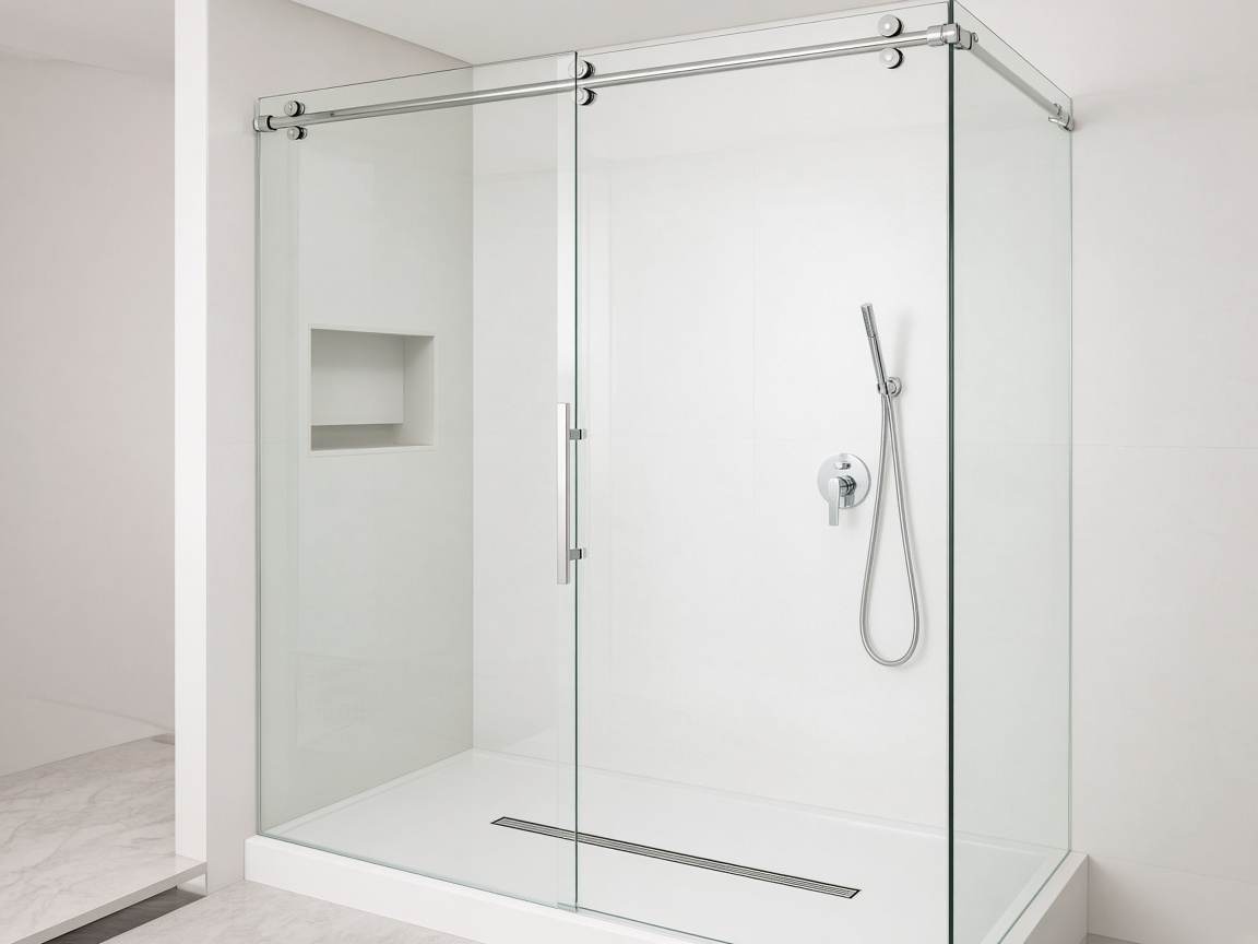 Frameless sliding glass shower door with a top track